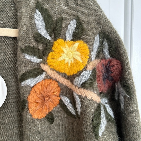 NWT Chloe Heathered green long open front cardigan - embroidery - Picture 3 of 6